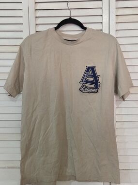 Men's Beige Short Sleeve T-Shirt with Navy 'A' Patch